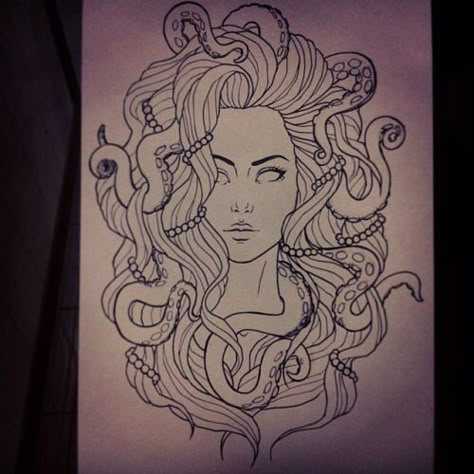 թínterest: @mi4108 Medusa Drawing, Octopus Drawing, Medusa Art, Kunst Tattoos, Hair Tattoo, Nautical Tattoo, Mythology Tattoos, Medusa Tattoo, Octopus Tattoo