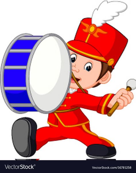 Marching band banging a big bass drum Royalty Free Vector Drums Cartoon, Marching Drum, Pink Glitter Background, Drum Band, Trumpet Players, Drum Major, Royal Guard, Cartoon Man, Airbrush Art