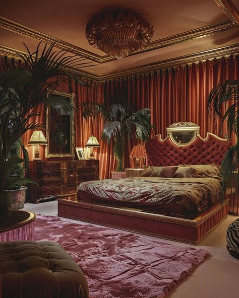 Liminal Destinations | It’s the 80s and this is your mansion 🖤 [AI] Get your wall posters on liminaldestinations.com (link in bio!) • • • • #80sinterior… | Instagram Electric Glam Decor, Los Angeles Bedroom Aesthetic, 2010 Interior Design, Old Hollywood Glamour Aesthetic Bedroom, 70s Vintage Bedroom, Mob Wife Bedroom Aesthetic, 80s Penthouse Bedroom, Sultry Bedroom Ideas, 80s Glam Bedroom