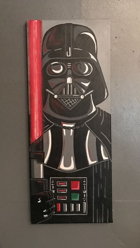 Darth Vader Easy Drawing, Darth Vader Art Drawings, Darth Vader Painting Easy, Star Wars Acrylic Painting Easy, Star Wars Art Easy, Yoda Canvas Painting, Valentine Box Boys, Darth Vader Painting Canvases, Star Wars Painting Easy