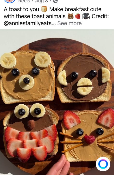 Teddy Bear Toast, Bear Toast, Toast Ideas, Creative Kids Snacks, Strawberry Slice, Cute Snacks, Toddler Snacks, Banana Slice, How To Make Breakfast