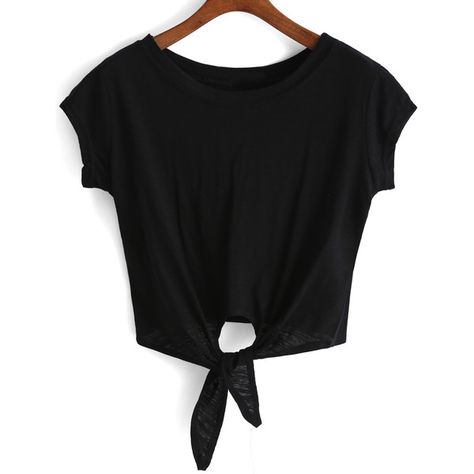 Knotted Crop Black T-shirt ($9.79) ❤ liked on Polyvore featuring tops, t-shirts, shirts, crop tops, black, crop t shirt, short sleeve tee, cotton t shirt, tee-shirt and t shirts Black Cropped Top, Crop Tops Black, Black Crop Tee, Halloween Eve, Shirts Crop Tops, Shirts Crop, Black Short Sleeve Shirt, Stretchy Tops, Crop Top And Shorts