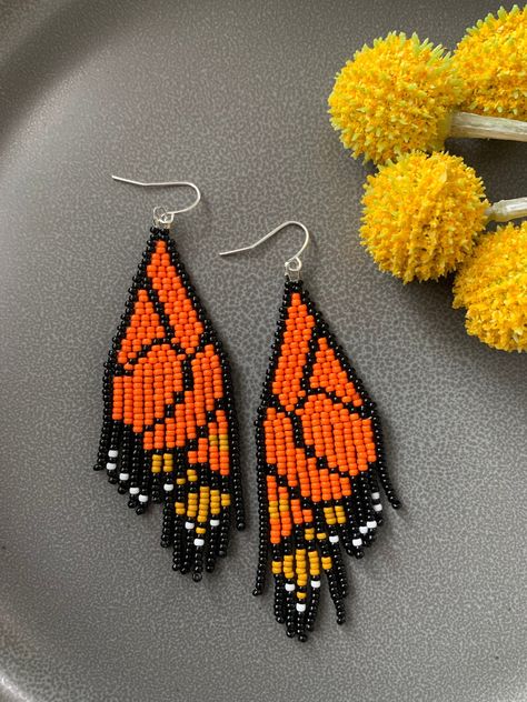 Butterfly Fringe, Beaded Butterfly, Bead Earring, Seed Beading, Butterfly Wing, Earrings Beaded, Wing Earrings, Earrings Ear, Monarch Butterfly