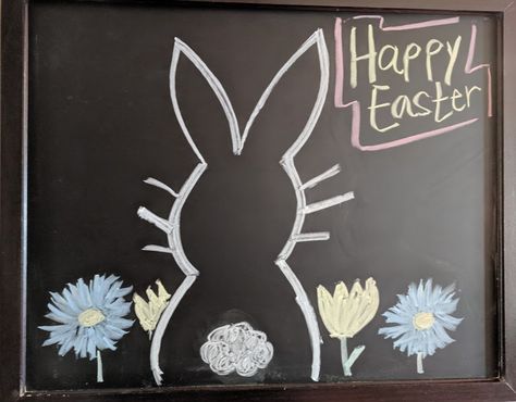 Easy Chalkboard Drawings, Easter White Board Ideas, Easter Chalkboard Ideas Easy, Easter Blackboard Ideas, Easter Chalk Pictures, Spring Chalkboard Ideas Easy, Easy Easter Chalkboard Art, Easy Chalkboard Art, Chalkboard Art Easy