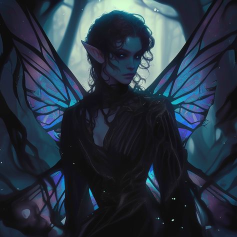 Fairy 5e Art, Fairy Dnd Character Art, Dnd Fairy Character Art, Dark Fairy Outfit, Dark Fae Aesthetic, Dnd Fairy, Fae Witch, Merry Gentry, Dark Fae