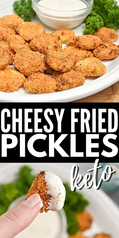 Keto Fried Pickles With Cheese #ketocheesyfriedpickles #cheesyfriedpickles Keto Fried Pickles, Fried Pickles Recipe, Keto Snacks Easy, Pickles Recipe, Keto Appetizers, Fried Pickles, Keto Diet Food List, Carb Snacks, Keto Cooking