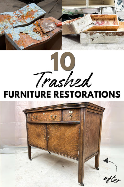 furniture restoration ideas Restoring Antique Furniture, Old Cabinet Makeover, How To Refinish Old Furniture, Refinished Furniture Ideas, Restor A Finish, Furniture Restoration Ideas, Old Furniture Makeovers, Dresser Restoration, Sideboard Restoration