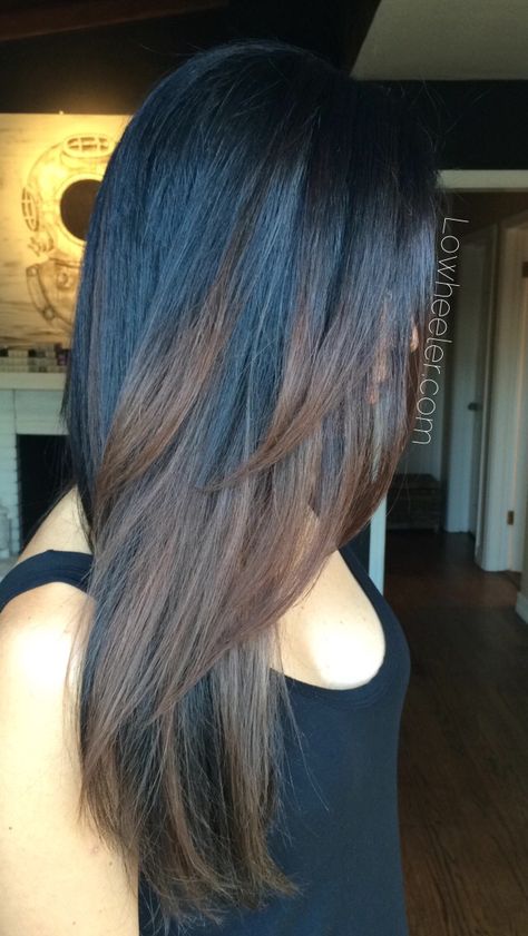 Black Into Brown Ombre Hair, Black Hair Balayage Straight, Black Hair Fade, Balayage Straight, Black Hair Ombre, Brown Ombre Hair Color, Black Hair Balayage, Jet Black Hair, Brown Ombre Hair