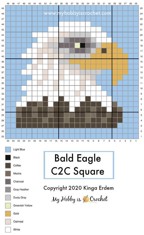 Bald Eagle C2C Graph Cross Stitch Eagle Pattern, Bald Eagle Perler Bead Pattern, Eagle Pixel Art, Eagle Cross Stitch Pattern, Animal Bead Patterns, Pixel Crochet Pattern, Crochet Pattern Graph, Crochet Graph Patterns, Crochet C2c Pattern