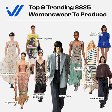 Top 9 SS’25 Womenswear Designs to Include in Your Next Year's Launch Now! Our AI trend tool just dropped the Top 9 SS’25 womenswear must-haves—these pieces are already turning heads on the runways of fashion heavyweights like Prada, Saint Laurent, and Loewe,... Next spring and summer are all about that soft glamour, featuring bold prints and styles like florals, lace, and sheer vibes. However, some FW24 pieces are still making waves for early spring. Let’s check out to see which designs are ... Ss25 Fashion Trends, Jewel Dress, Power Suit, Runway Trends, Fringe Skirt, Making Waves, Early Spring, Bold Prints, Striped Dress