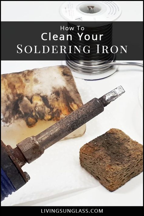 Learn How To Keep Your Soldering Iron Working Great! These 3 ways to clean your iron, depending on the amount of grungy build up there is on it, will make a difference if your struggling to solder with a dirty iron. #stainedglass #soldering via @https://www.pinterest.ca/livingsunglasss/_saved/ Soldering Iron Crafts, Stained Glass Diy Tutorials, Stained Glass Soldering, Glass Soldering, Soldering Tutorial, Soldering Projects, Iron Cleaning, Stained Glass Studio, Soldering Iron Tips