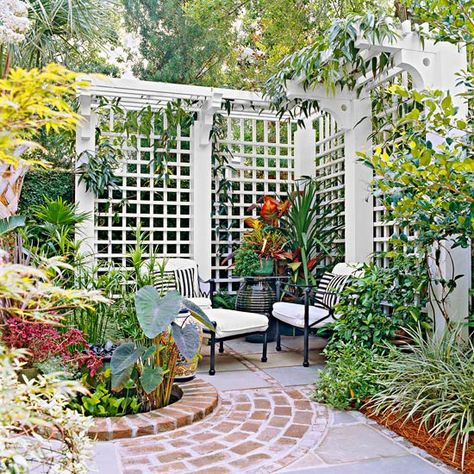 Adding a trellis to your yard and landscaping plans is the perfect way to add privacy to your backyard and height to your gardening. Get inspiration from these trellis ideas that feature climbing flowers and vines. #gardentrellis #trellis #garden #gardenideas Garden Trellis Designs, Patio Trellis, Trellis Fence, Diy Trellis, Lattice Fence, Garden Privacy, Garden Screening, Backyard Privacy, Garden Wallpaper