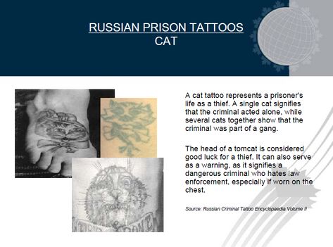 gang tattoos and their meanings Russian Prison Tattoos, Tattoos And Their Meanings, Gang Tattoos, Several Cat, Prison Tattoos, Strip Club, Get A Tattoo, Body Mods, Cat Tattoo