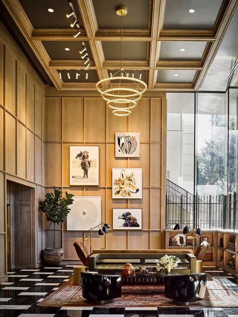 Modern Ceiling Design Ideas, Modern Ceiling Design, Art Deco Lobby, Modern Art Deco Interior, Ken Fulk, Ceiling Design Ideas, Hotel Lobby Design, Desain Pantry, Art Deco Interior Design