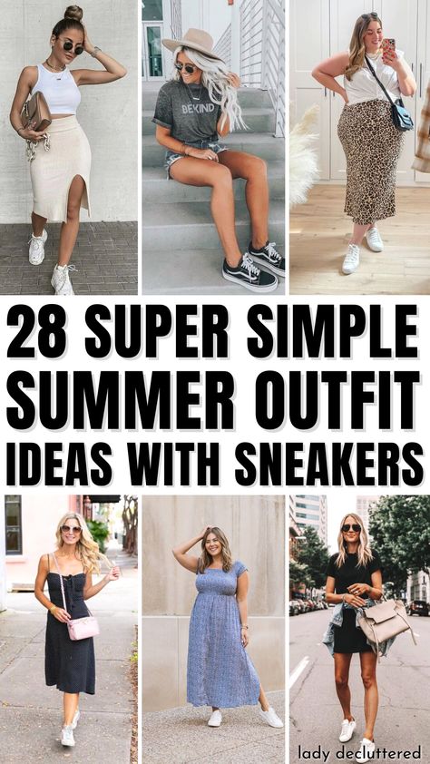 28 Super Simple Summer Outfit Ideas with Sneakers White Sneakers Outfit Summer, Dresses With Tennis Shoes, Casual Vacation Outfits, Tourist Outfit, Tennis Shoe Outfits Summer, Dress And Sneakers Outfit, Sneakers Outfit Summer, White Sneakers Outfit, Sneakers Outfit Casual