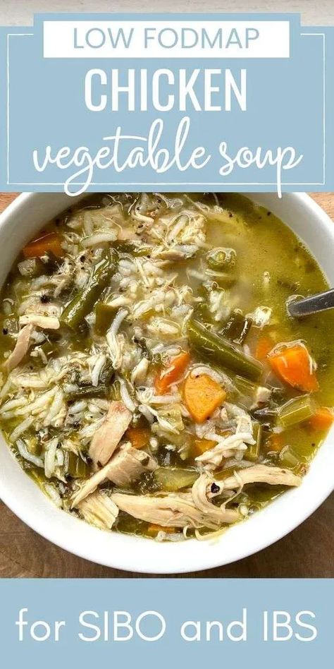 This low fodmap chicken vegetable soup with rice is the best SIBO chicken soup recipe. It is bursting with fresh flavors thanks to cilantro and fresh lemon juice. The low fodmap chicken rice soup is full of low fodmap vegetables that are great for gut health. Low Fodmap Chicken And Rice Soup, Low Fodmap Chicken Soup Recipes, Low Fodmap Chicken Stew, Low Formal Recipes, Low Residue Chicken Recipes, Chicken Recipes Low Fodmap, Gluten Free Dairy Free Low Fodmap Recipes, Low Fodmap Pantry Staples, Aip Low Fodmap Recipes