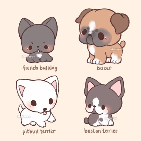 T (@birduyen13) / Twitter Chibi Dog, Cute Dog Drawing, Puppy Drawing, Cute Kawaii Animals, Cute Animal Drawings Kawaii, Cute Doodles Drawings, Types Of Dogs, Cute Kawaii Drawings, Cute Doodle Art