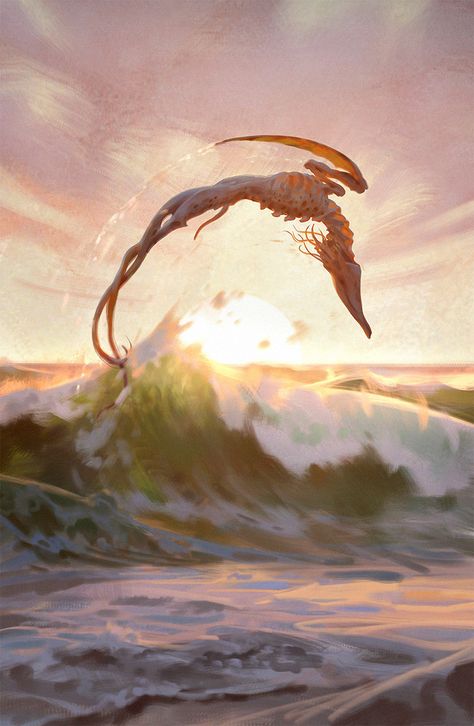 Mystery Illustration, Fantasy Environment, Monster Creature, Mtg Art, Magic The Gathering Cards, Sea Dragon, Great Paintings, Sea Monsters, Monster Design