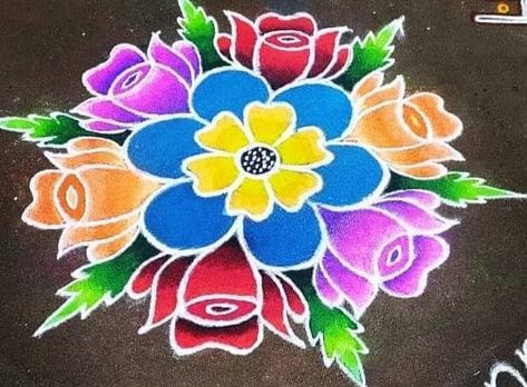 Free Hand Rangoli Designs With Colours, Color Rangoli Designs, Cute Flower Drawing, Easy Rangoli Designs Videos, Very Easy Rangoli Designs, Rangoli Designs Photos, Rangoli Designs Simple Diwali, Rangoli Simple, Rangoli Side Designs