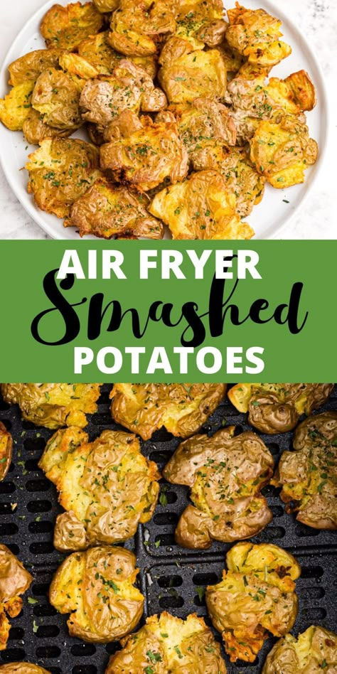 Air Fryer Mini Potato Recipe, Gold Potato Recipes Air Fryer, Smashed Potatoes Baked Air Fryer, Air Fryer Dinner Sides, Garlic Smashed Potatoes Air Fryer, Crispy Smashed Potatoes Air Fryer, Smashed Mini Potatoes Air Fryer, Air Fryer Recipe Vegetarian, Mini Potato Recipe Air Fryer