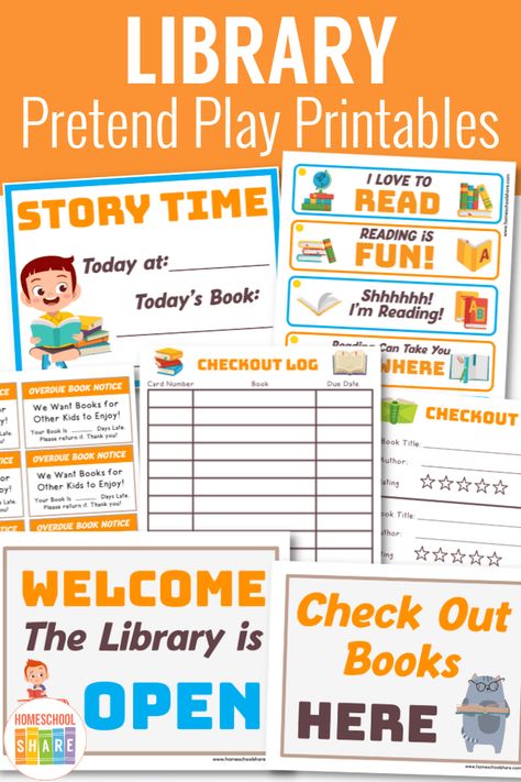 Librarian Dramatic Play, Library Pretend Play Free Printables, Dramatic Play Elementary School, Pretend Play School Printables Free, Library Dramatic Play Free Printables, Library Dramatic Play Preschool, Pretend Play Library, Library Pretend Play, Dramatic Play Library