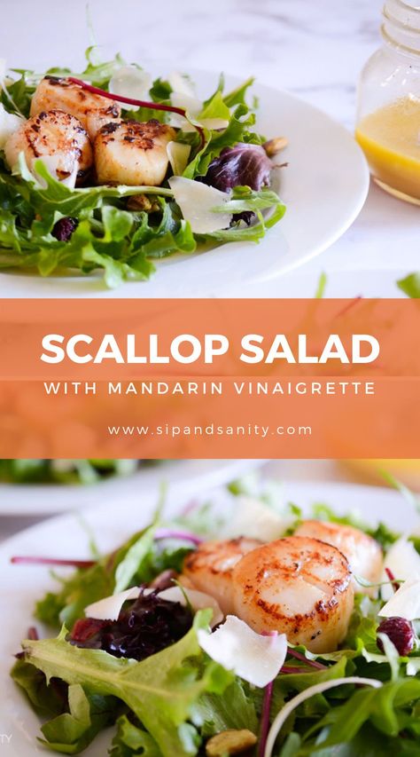 This Pan Seared Sea Scallop Salad is so quick and easy to create. It’s the perfect light seafood dinner for when you’re short on time, but not on style. #healthy #sevenfishes #christmaseve #seafood #salad #easyrecipe #fastrecipe Scallop Salad, Sauteed Scallops, Scallops Salad, Seafood Lunch, Gourmet Salad, Pan Seared Scallops, Savory Salads, Seared Scallops, Seafood Stew