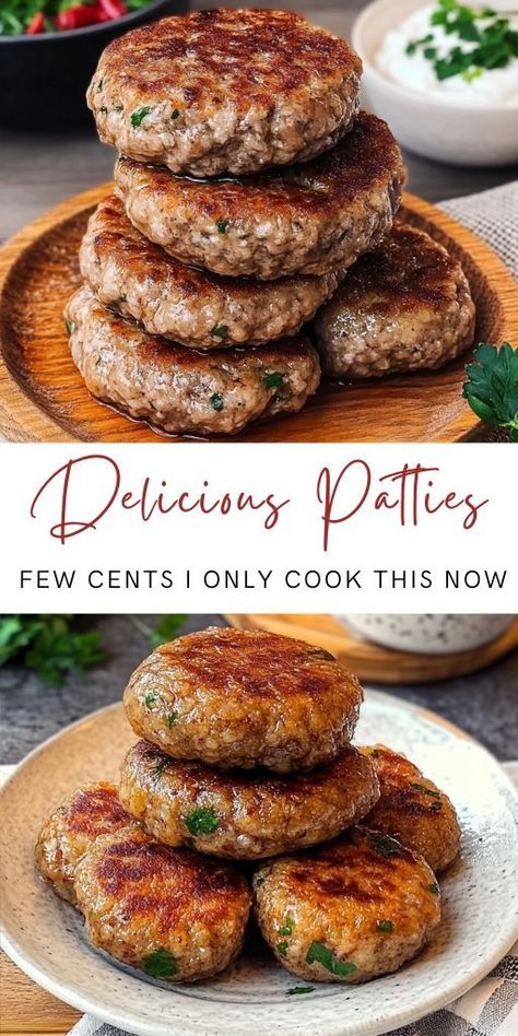 The Most Delicious Patties for a Few Cents! I Only Cook This Now! Ingredients: For the Patties: 500 g (1 lb 2 oz) ground beef 3 medium potatoes, grated 1 tablespoon mayonnaise 1 onion, finely chopped 2 garlic cloves, finely chopped 30 g (1 oz) butter 1 teaspoon salt 1 teaspoon paprika Black pepper to taste Chopped parsley for garnish Olive oil for frying #Delicious #Patties Meat Patty Recipe, School Meal Ideas, Ground Beef Patties, Beef Patties Recipes, School Meal, Recipes For Baby, Garlic Beef, Ground Beef And Potatoes, Potato Patties