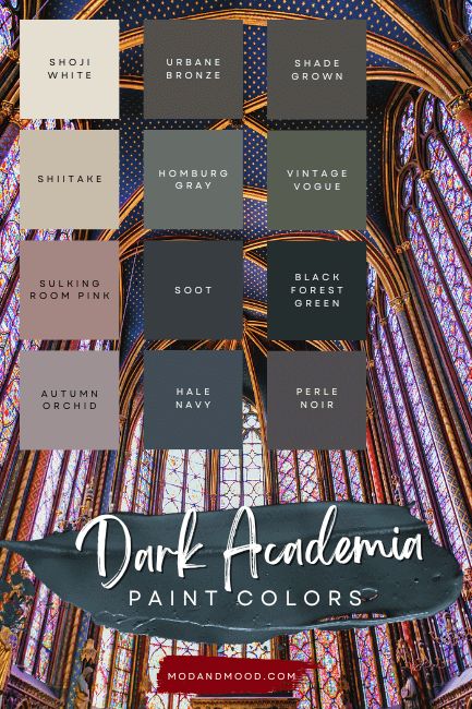 Dark Nuetral Pallete, Moody Pallete Color, Moody Colors Palette, Dark Academia Salon, Moody Pastel Aesthetic, Academia Paint Colors, Dark Academia Aesthetic Color Palette, Dark Academia Colour Palette, Dark Academia Palette