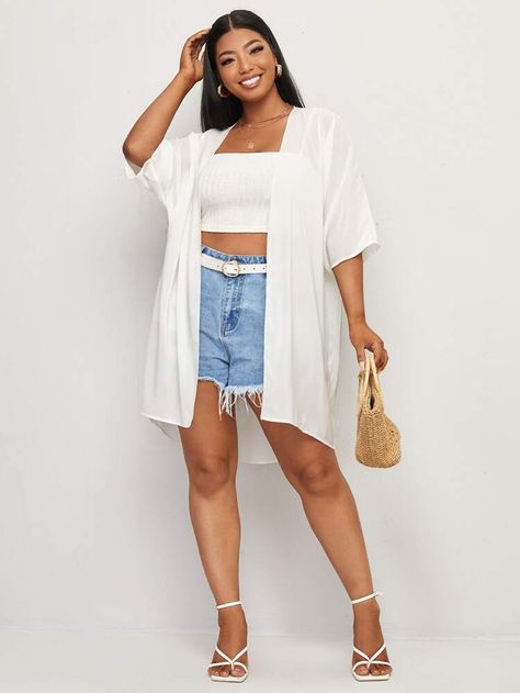 Plus Size Kimono, Look Plus Size, Plus Size Tees, Stylish Plus, Shirts Blouses, Shein Style, Look Plus, Trendy Fashion Women, Batwing Sleeve