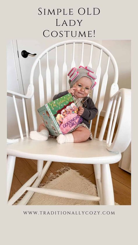 This simple DIY Old Lady Costume for baby is a perfect last minute costume idea! Your baby will look so cute in this DIY granny costume! Diy Old Lady Costume, Baby Old Lady Costume, Granny Costume, Old Lady Costume, Last Minute Costume, Diy Wig, Holiday Party Foods, Last Minute Costumes, Old Lady