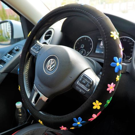 Flower Embroidered Steering Wheel Cover, Elastic Steering Wheel Cover, Boho Steering Wheel Cover for Women, Cute Steering Wheel Cover -  #Boho #cover #Cute #Elastic #Embroidered #Flower #Steering #Wheel #Women Pretty Steering Wheel Cover, Teenage Car Decorations, Wheel Covers Steering, Cute Car Ideas Decor, Aesthetic Steering Wheel Cover, Decorated Cars Interior, Cute Car Interior Accessories, Cute Things For Your Car, Cute Steering Wheel Covers