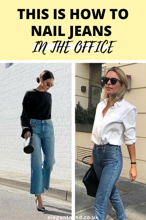 Office Looks With Jeans, Casual Outfit Office Woman, Casual Office Looks For Women, Slim Cropped Jeans Outfit, Casual Jean Work Outfits Women, Office Jeans Outfits Women, Jean Shirt Outfits For Work, Jean Day At Work Outfits Offices, Wear Jeans To Work Women