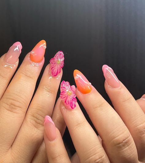 so who’s ready for summer ?🌸☀️ #3dnails ##3dflowernails #nailsnailsnails #nailaddict #naillove #nails Summer Nails Almond, Gucci Nails, Luminous Nails, 3d Flower Nails, Retro Nails, Nails Aesthetic, Simple Gel Nails, Summery Nails, Pretty Gel Nails