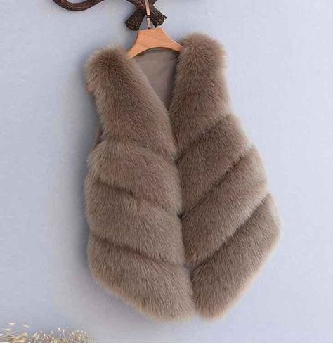 $38.24 Cute Elegant Faux Fox Fur Vest Fashion Women Overcoat - Khaki, Material: 100% natural Faux Fox Fur, Do not change color, Not allergic, Romantic and elegant, high quality,  windproof and warm, exquisite workmanship. Vest Fashion Women, Sleeveless Jackets For Women, Womens Fall Coats, Fur Vest Women, Waistcoat Fashion, Vest Style Women, Fur Jacket Women, Fox Fur Vest, Womens Faux Fur Coat