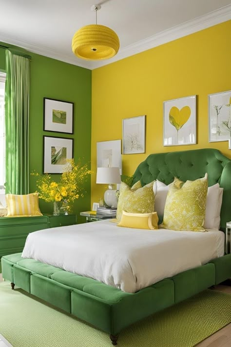 Full Bedroom Ideas, Mustard Yellow Bedrooms, Mustard Accents, Cream And White Bedroom, Green And White Bedroom, Yellow Bedroom Ideas, Bedroom Ideas Luxury, Modern White Bedroom, Full Bedroom