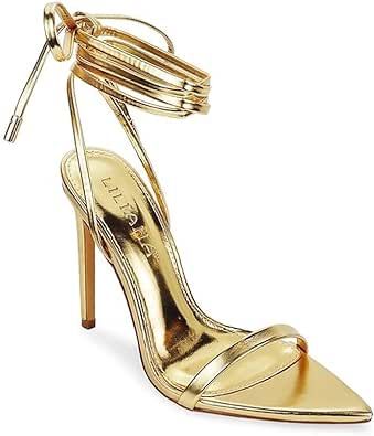 Gold Strap Heels, Female Sandals, Gold Stilettos, Gold Strappy Heels, Heels Prom, Tie Up Heels, Holiday Shoes, Sandals Strappy, Strappy Stilettos