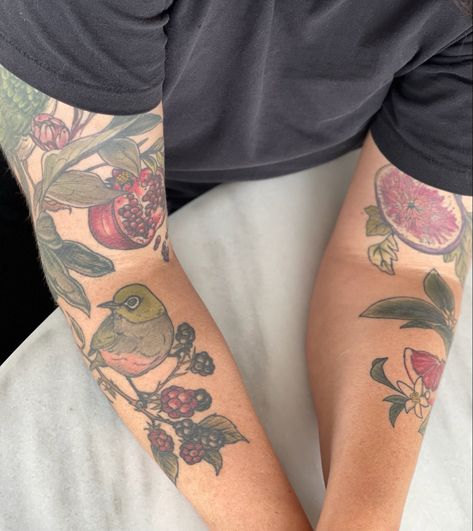 Red Ink Pomegranate Tattoo, Lemon And Flower Tattoo, Tongue Tattoo, Pomegranate Tattoo, Daffodil Tattoo, Arm Tats, Funky Tattoos, Traditional Sleeve, A T