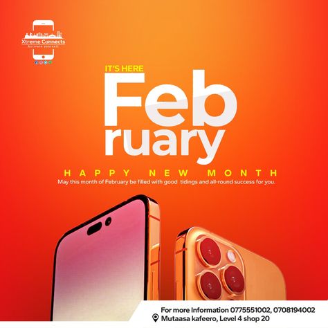 Happy New Month-February February Flyer Design, Happy New Month February, Graphic Design Inspiration Poster, Happy New Month, Social Media Branding Design, Billboard Signs, Graphic Design Books, Creative Advertising Design, Graphic Design Ads