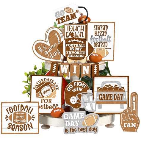 PRICES MAY VARY. Fall Decor Set: the package comes with a total of 1 set of game day fall tier tray decorations, and they are available in different cute designs, which is enough for your decor demands and can be arranged at will; Please note that the tiered tray is not included Show Fall Charms: the tiered tray game day decor set is characterized by the football theme and a variety of adorable elements and words, such as football, heart, car, helmet, vivid colors make them more delicate and att Fall Football Decor, Football Table Decorations, Wood Decorations, Wooden Signage, Football Decor, Fall Tiered Tray Decor, Fall Games, Football Decorations, Fall Football