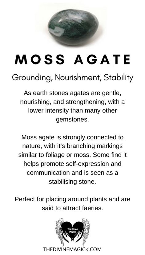 Moss Agate (Grounding, Nourishment, Stability) Moss Agate Crystal Meaning, Moss Agate Meaning, Crystals 101, Agate Crystal Meaning, Crystal Identification, Best Healing Crystals, Crystal Healing Chart, Agate Meaning, Moss Agate Crystal