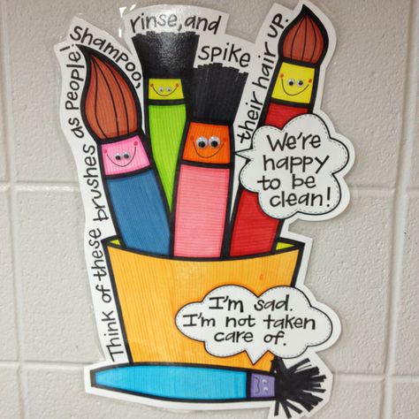 Classroom paint brush care sign (I can't find the website this comes from, but the idea is awesome) Art Room Rules, Ambient Art, Art Classroom Posters, Art Classroom Organization, Elementary Art Classroom, Art Room Posters, Art Classroom Management, Elementary Art Rooms, Art Classroom Decor