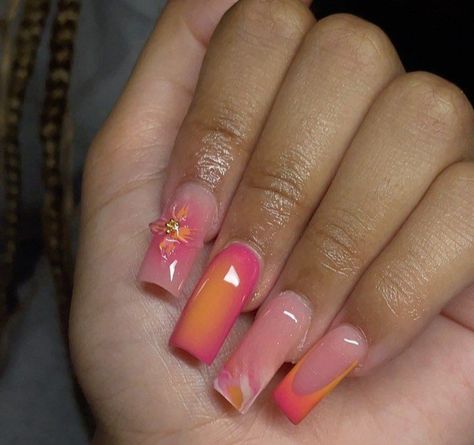 Summer Nails Tropical, Nails Tropical, Tropical Nails, Hard Nails, Colorful Nails, Girly Acrylic Nails, Cute Acrylic Nail Designs, Dope Nail Designs, Classy Acrylic Nails