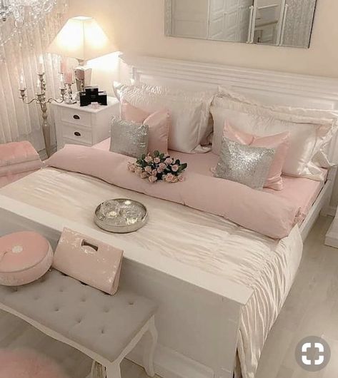 Pink Bedroom Decor, Cute Bedroom Ideas, White Bed, Pink Bedrooms, Girl Bedroom Designs, Teen Bedroom Decor, Girl Bedroom Decor, Stylish Bedroom, Pink Bedroom