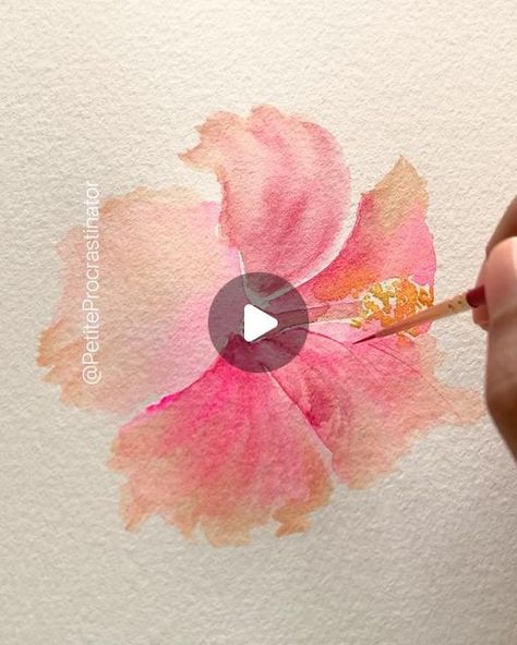 Hibiscus Flower Drawing, Loose Watercolor Flowers, Learn Watercolor Painting, Watercolor Flowers Tutorial, Floral Watercolor Paintings, Watercolor Video, Learn Watercolor, Colour Painting, Acrylic Artists