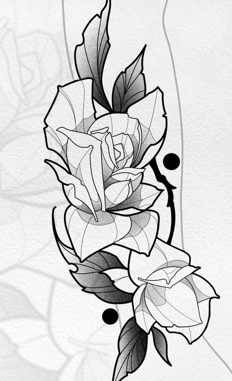 Neotrad Rose Tattoo Design, Art Deco Rose Tattoo, Crown Of Flowers Drawing, Neo Traditional Art Black And Grey, Flash Tattoo Designs Neo Traditional, Neo Trad Leaves, Black And Grey Neo Traditional Tattoo, Neo Traditional Tattoo Design Black, Neotrad Flowers