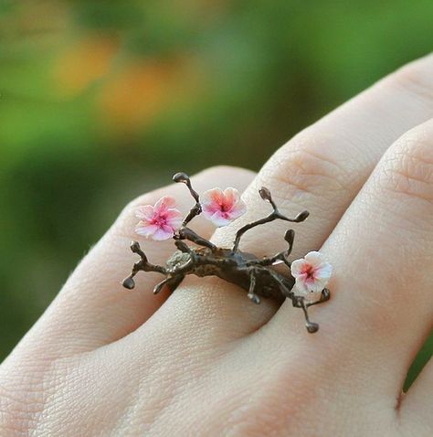 Sakura Ring, Cherry Blossom Ring, Polymer Clay Ring, Clay Craft, Polymer Jewelry, Fimo Clay, Polymer Clay Charms, Polymer Clay Creations, Polymer Clay Ideas