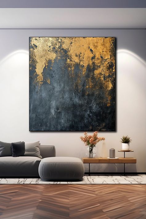 Abstract textured wall art with dark charcoal and gold tones, original handmade painting Bohemian Wall Painting Ideas, Wall Painting Ideas, Bohemian Wall, Textured Wall Art, Textured Wall, Unique Artwork, Art Original, Brush Strokes, Painting Ideas