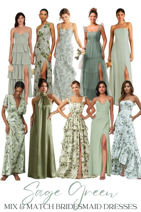 SAGE GREEN BRIDESMAID DRESSES | MIX AND MATCH DRESSES | FLORAL BRIDESMAID DRESSES | SOFT GREEN DRESSES | GARDEN PARTY WEDDING | SPRING WEDDING | SUMMER WEDDING | DESTINATION WEDDING | BRIDESMAIDS Bridesmaid Dresses Different Greens, Floral Wedding Bridesmaid, Summer Bridesmaid Dress, Floral Bridesmaid Dresses Green, Bridesmaid Dresses All Different, Pink And Sage Bridesmaid Dresses, Purple Green Bridesmaid Dresses, Pick Your Own Bridesmaid Dress, Bridesmaids Looks