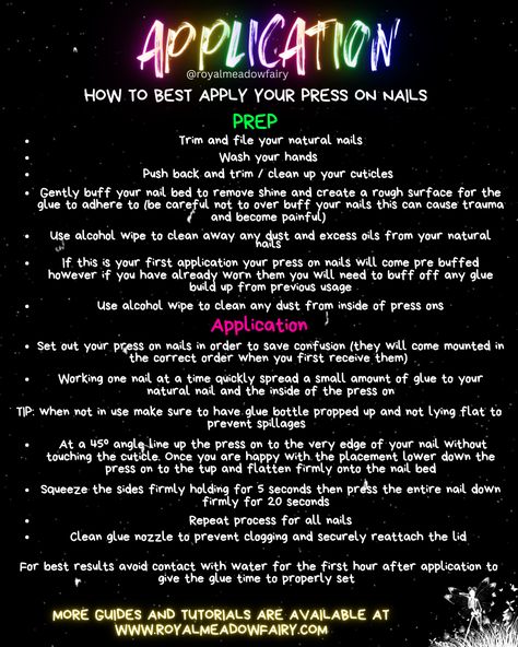 Strep by step guide on how to apply press on nails and how to prep your nails ready for press ons 

all guides and video tutorials can be found at www.royalmeadowfairy.com How To Apply Press On Nails Step By Step, How To Make Press Ons Last, Starting A Press On Nail Business, How To Prep Nails For Press Ons, How To Measure Your Nails For Press Ons, Benefits Of Press On Nails, Apply Press On Nails, Nail Application, Nail Prep