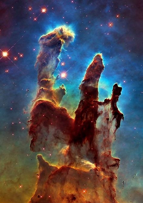 These towering tendrils of cosmic dust and gas sit at the heart of M16, or the Eagle Nebula. The Pillars Of Creation, Creation Painting, Pillars Of Creation, Eagle Nebula, Telescope Images, Astronomy Pictures, Hubble Telescope, Creation Art, Space Images